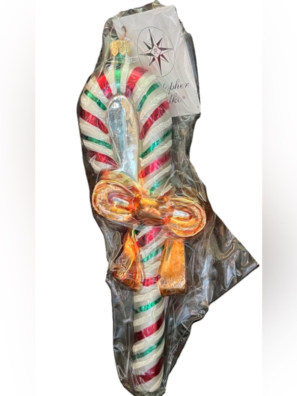 Vtg 1999 Christopher Radko Candy Wrap Glass Candy Cane Ornament